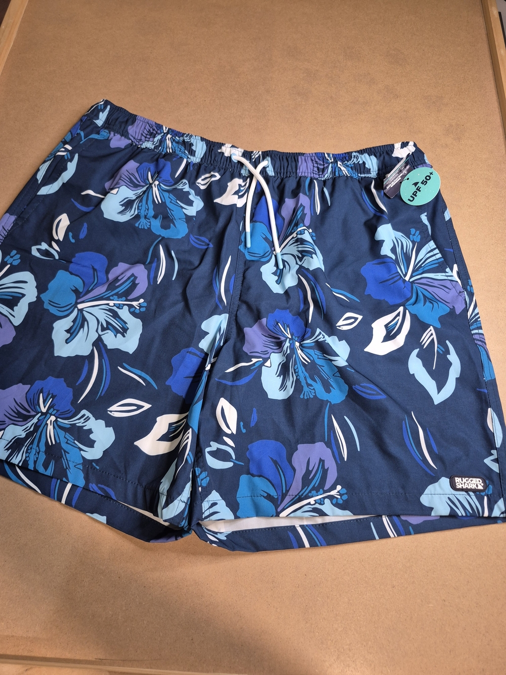 Men's Navy Floral Swim Trunks with Blue Hibiscus Print 4209/7
